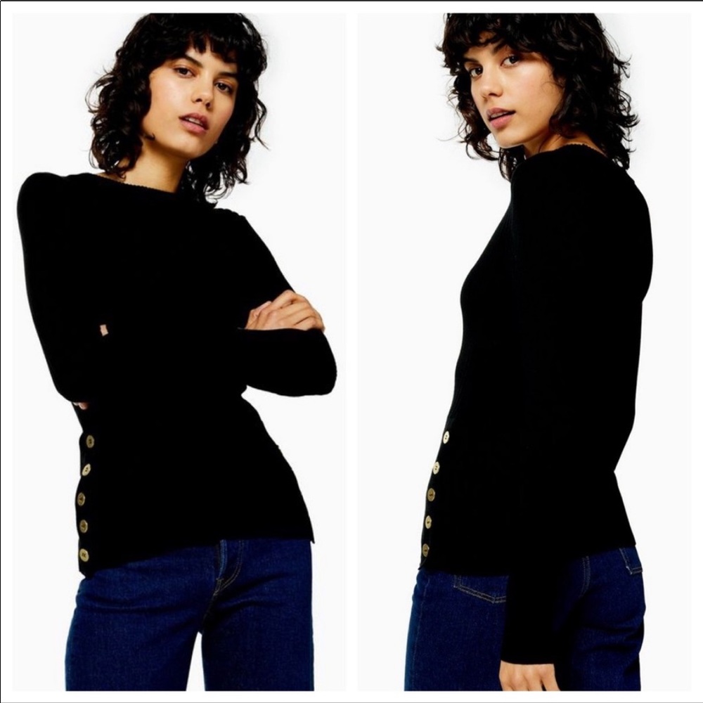 TOPSHOP black sweater w/ gold buttons